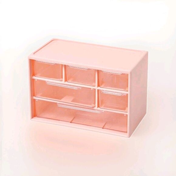 Pink Small Drawer Organizer for Bathroom, Make Up Etc with 6 Clear Compartments - Picture 1 of 8